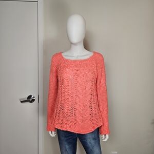 Free People Coral Wool Blend Cable Knit Chunky Sweater Sz M